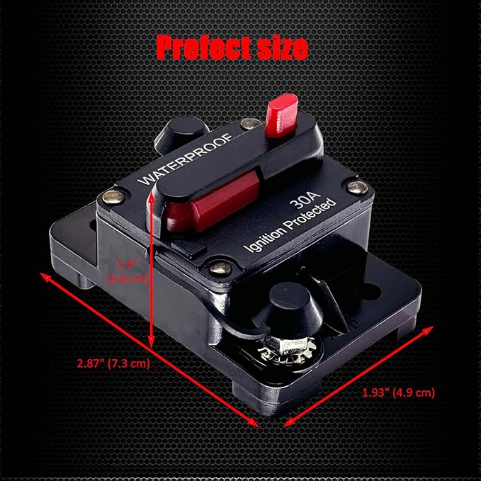 Ampper 30A Circuit Breaker, Surface Mount DC 12V-48V Waterproof Thermal Circuit Breaker Fuse with Manual Reset/On-Off for Boat Trolling Motor Auto Audio Solar and More