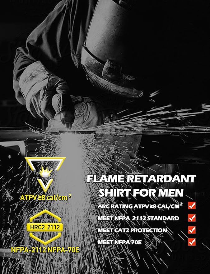 FR Shirts for Men 100% Cotton 5.5oz Lightweight NFPA2112/CAT2 Flame Resistant Shirts for Men Long Sleeve