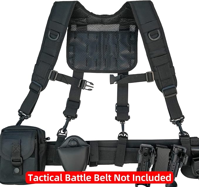 KUNN Tactical Police Suspenders for Duty Belt Harness Law Enforcement with Adjustable Strap and 4 Tool Belt Loops