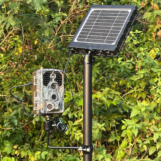 Heavy Duty Trail Camera Mount with Tripod Ground Stake | Includes Height-Adjustable Side Mount for Dual Camera or Solar Panel Setup | Max Height 57" | Universal 1/4"-20 Screw (56" Black x 2)