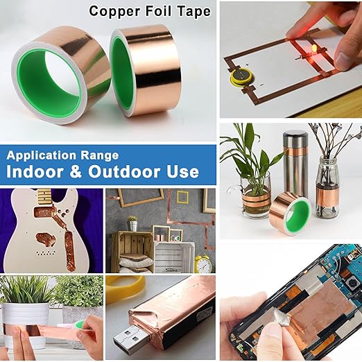 BOMEI PACK 2inch x 49ft Copper Foil Tape with Conductive Adhesive for Guitar and EMI Shielding, Crafts, Soldering, Stained Glass, Electrical Repairs, Grounding 1 Pack