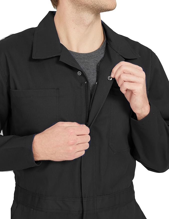 Ubon Long Sleeve Coveralls for Men, Zip Front Cotton Twill Work Coverall, Action Back Jumpsuit with Pockets