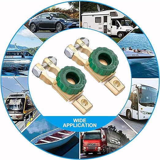 Spurtar Car Battery Disconnect Switch 12V - 24V Top Post 2Pcs, Quick Disconnect Battery Cut Off Switch for Truck RV Boat Vehicles, Green Knob