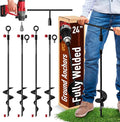 24 inch Ground Anchors Heavy Duty Screw in - Kit of 4 Fully Welded Earth Anchors - Long Spiral Tie Down Stakes for Swing Set Shed Trampoline Canopy Tree Tent - High Wind Anchor - Sand Auger Stake