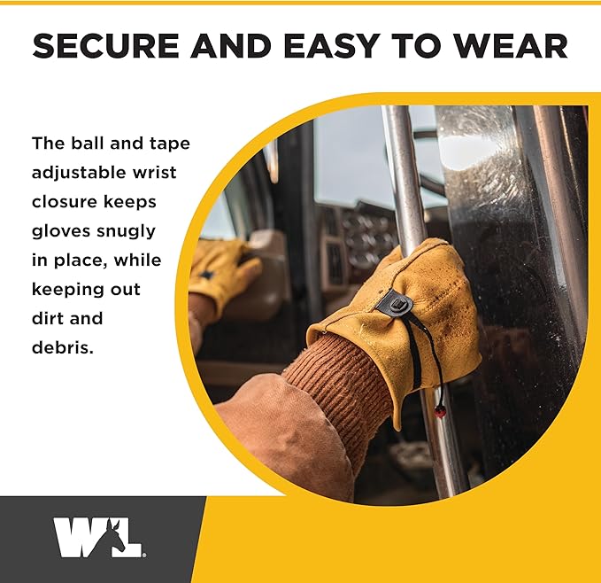 Wells Lamont Leather Work Gloves for Men – Heavy Duty, Cowhide, Abrasion & Puncture Resistant – Adjustable Wrist, Gunn Cut Design, Ideal for Ranching, Farming, Construction -Saddletan - XL