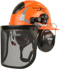 GREEN DEVIL Industrial Chainsaw Helmet with Face Shield Built in Visor and Ear Muffs 4 in 1 System ANSI Z89.1 Safety Hard Hat Adjustable Headgear Ideal for Forestry and Arborist Work Full Brim Style