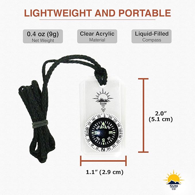 Sun Company MiniComp II - Mini Orienteering Compass With Rotating Bezel| Easy-to-Read Zipperpull Compass for Jacket, Parka, or Pack
