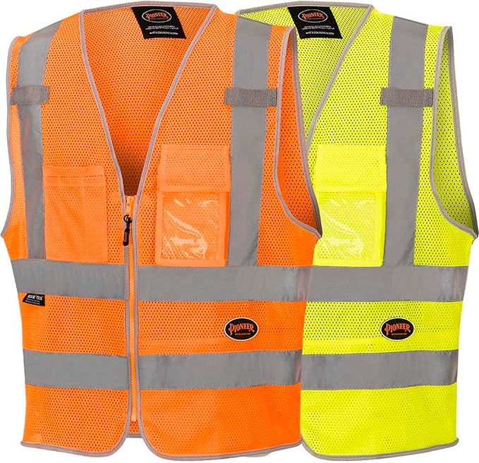 Pioneer Hi Vis Safety Vest for Men & Women - Reflective Cooling Mesh - 8 Pockets - Class 2 - Construction, Traffic, Security