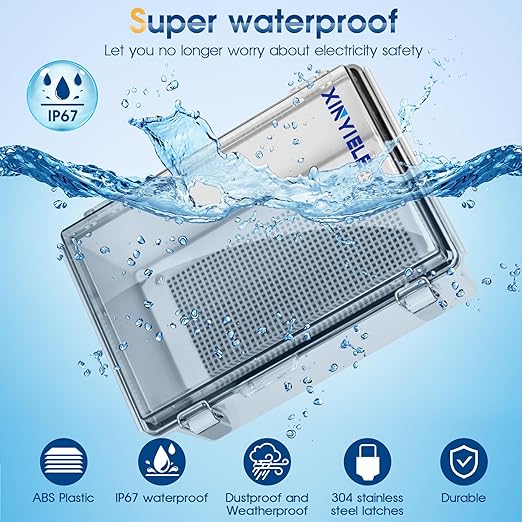 Waterproof Outdoor Project ABS Plastic Junction Box IP67 Weatherproof Dustproof Enclosure with Hinged Cover, Mounting Plate,Wall Brackets for Power Project (Clear, 11"x7.5"x5.5")