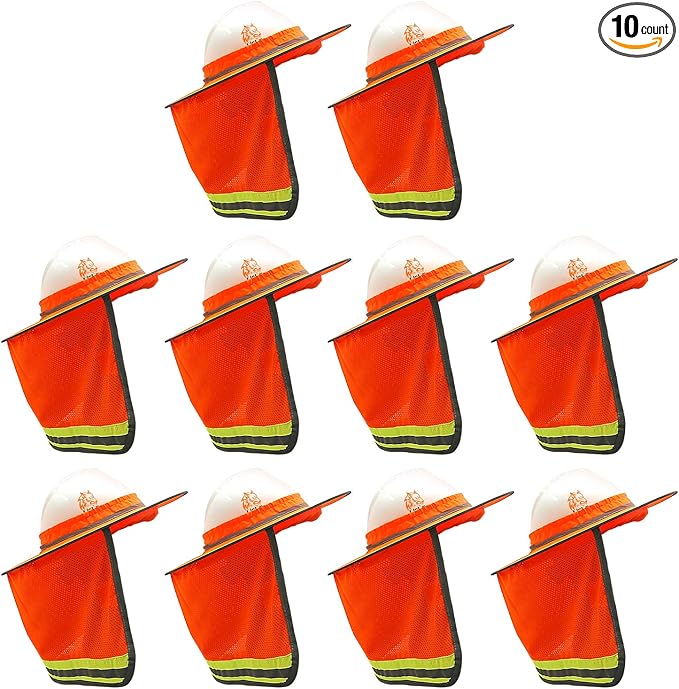 Wolf High-Visibility Orange Reflective Full-Brim Hard Hat Mesh Sun Visor Neck Shade