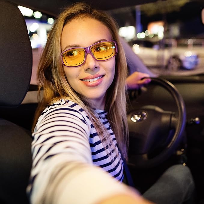 URUMQI Night Vision Driving Glasses Fit Over Eyeglasses for Men Women, Anti Glare Polarized Nighttime Glasses Yellow Lens