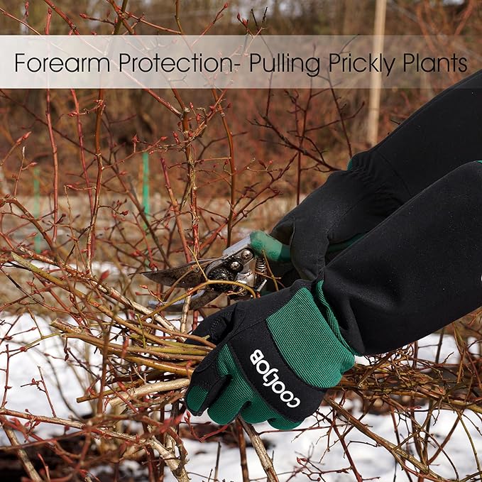 COOLJOB Thorn Proof Rose Pruning Garden Gloves for Men, Long Sleeve Padded Yard Work for Bush, Blackberry, Cactus, Heavy Duty/Puncture Resistant/Machine Washable, Xlarge, Green