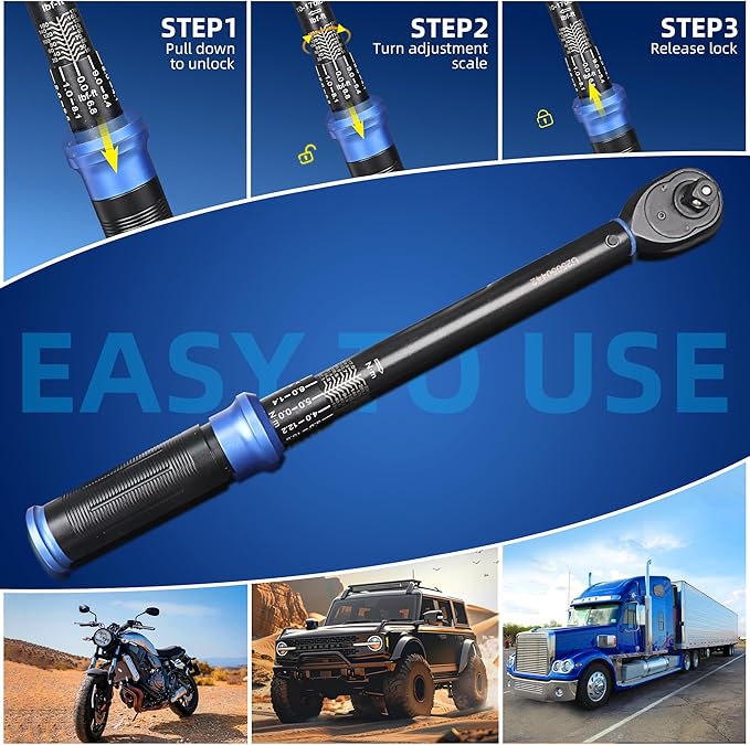1/2-Inch Drive Click Torque Wrench, Dual-Direction Click Professional Torque Wrench 10-170FT.LB/13.6-230.5N.M, Dual Range Scales Graduated in FT.LB and N.M, Blue