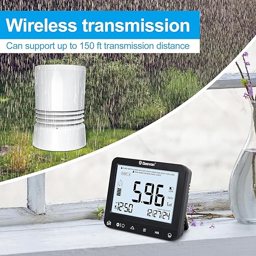 Geevon Digital Rain Gauge Outdoor, Self-Emptying Rain Collector with Alerts, Low Battery Warning Icon, Rainfall History and Current Date and Time, Suitable for Gardens, Farmland and Other Scenes