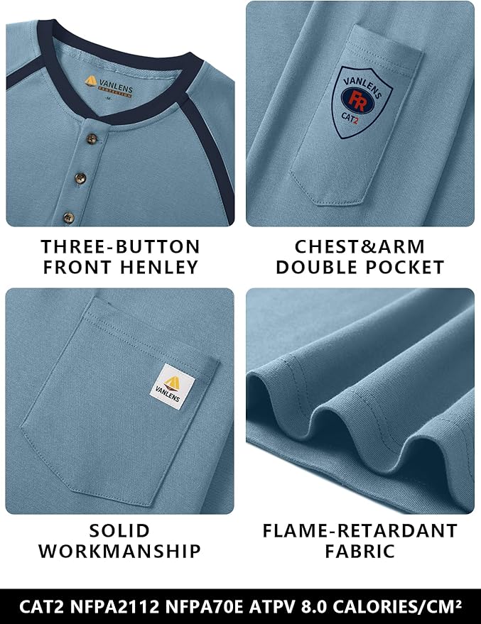FR Shirts for Men Flame Resistant Shirts 6.5oz Light Weight Long Sleeve Fire Retardant Shirts CAT2/HRC2