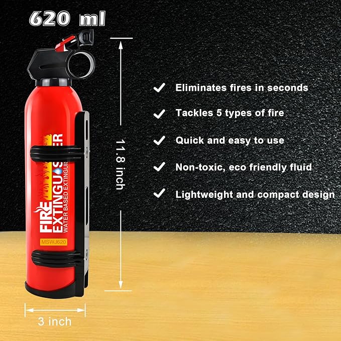 Fire Extinguisher for Home, 3Pack Car Fire Extinguisher with Mount, 8 in 1 Portable Kitchen Fire Extinguisher for A, B, C, K Category, 620ml Water-Based Fire Extinguisher for Truck Boat Home Office