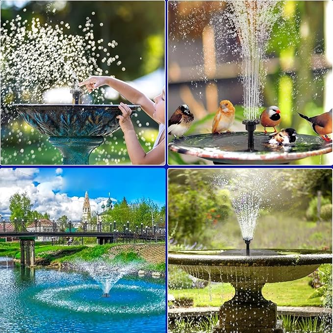 Solar Bird Bath Fountain Pump, 2025 Upgrade 2.5W Solar Fountain with 6 Nozzle, Standing Floating Powered Water Pump for Bird Bath, Garden, Pond, Pool, Outdoor