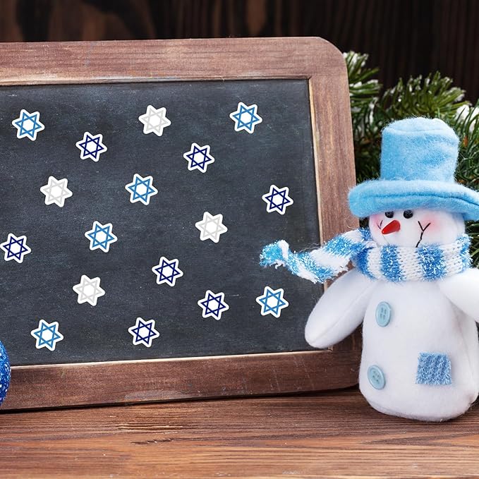 JarThenaAMCS 2400Pcs Hanukkah Mini Sticker Hexagram Star Paper Decal Silver Blue Chanukah Self-Adhesive Sticker for Envelopes Scrapbook Gifts DIY Supplies