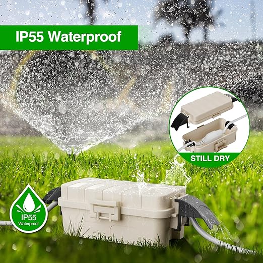 Flemoon [2 Pack] IP55 Small Outdoor Electrical Box Waterproof (Inner 5.9 x 3.2 x 1.8inch), Extension Cord Cover with Detachable Awning Covers for Plug, Outlet, Holiday Lights, Almond