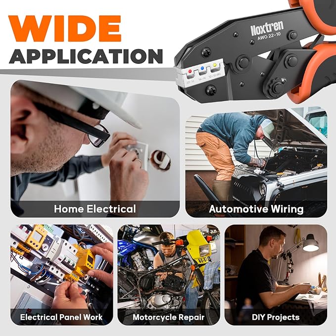 Crimping Tool For Heat Shrink Connectors - AWG 22-10 Ratcheting Wire Crimper Tool - Ratchet Wire Terminal Crimping Pliers - Available For Insulated Nylon Electrical Wire Connectors