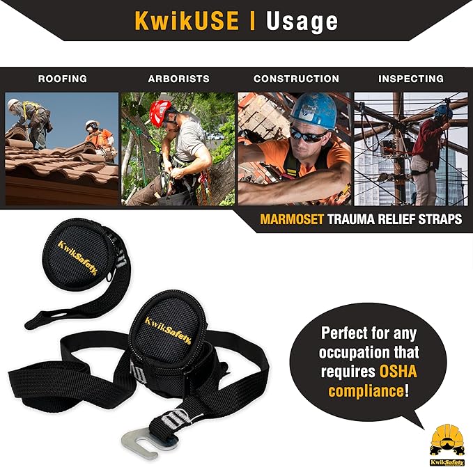 KwikSafety - Charlotte, NC - Marmoset Trauma Straps [1 Pair] Fall Protection OSHA Comfort Suspension Safety Device & Arrest System Attachment for Body/Legs Relief Compact, Lightweight & Quick Connect