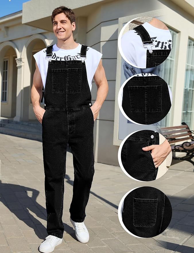 Overalls for Men Fashion Coveralls Work Utility Denim Women Bib Jumpsuit with Pockets