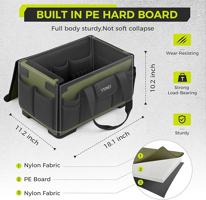 Heavy Duty Tool Bag 18-Inch, Extra Large 46 Pockets Electrician Tool Bag for men with Hard Bottom & Waterproof Pocket, 1680D Tear-Proof Toolbox Organizer for HVAC Mechanic, Father Dad Birthday Gift