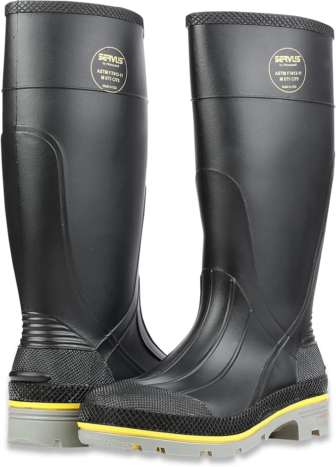 Servus by Honeywell 75109-BLM-060 XTP 15"" PVC Chemical-Resistant Steel Toe Men's Work Boots, Black, Yellow & Gray, 6