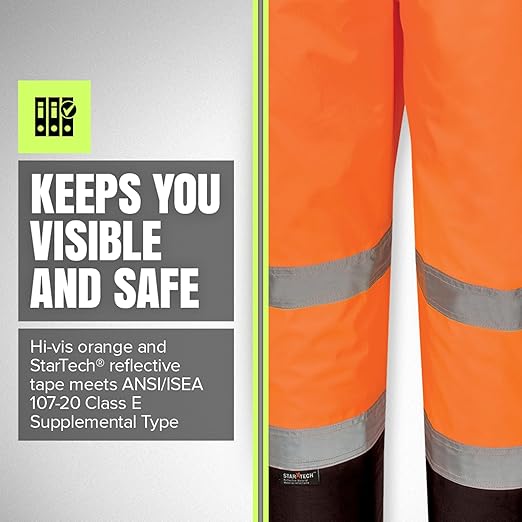 Pioneer Hi Vis Ripstop Waterproof Bib Pants/Overalls for Men - Reflective Safety Work Rain Pants - High Visibility Orange
