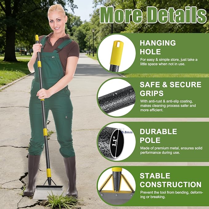 Garden Flat Shovel Scraper: 74" Metal Snow Ice Scraper, Adjustable Handle, Multifunctional Floor Scraper for Weed Cleaning Edging Trenching & Removing Snow Ice Dirty Moss