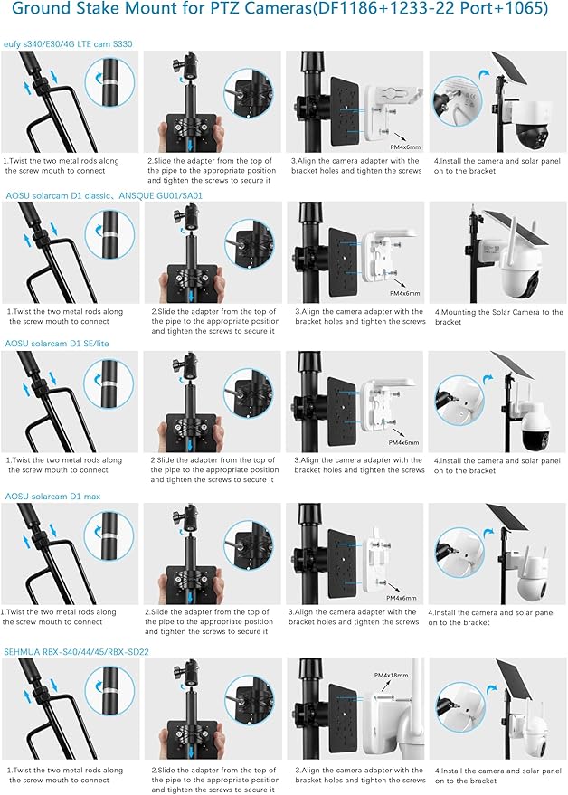 HOLACA 31.49 or 47.24 inch PTZ Camera Ground Stake Mount Stand with Solar Panel Mount for AOSU SEHMUA Cinnado Tapo Reolink Cameras and Solar Panels Ground Stake Bracket