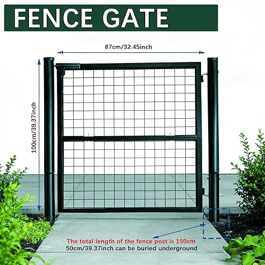 Wire Mesh Fence Gate, 59.06in (W) x 42.13in (H), Heavy-Duty Rustproof Outdoor Gate with Stable Insertion Posts, Ideal for Garden, Yard, Patio, Pet Containment - Easy Installation（Green）