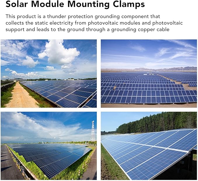 Solar System Grounding Clips, Pack of 10 Solar Panel Mounting System Grounding Clip Lug Bracket Clamps Set Solar Panel Photovoltaic Support Parts for Bare Wire and Pipe