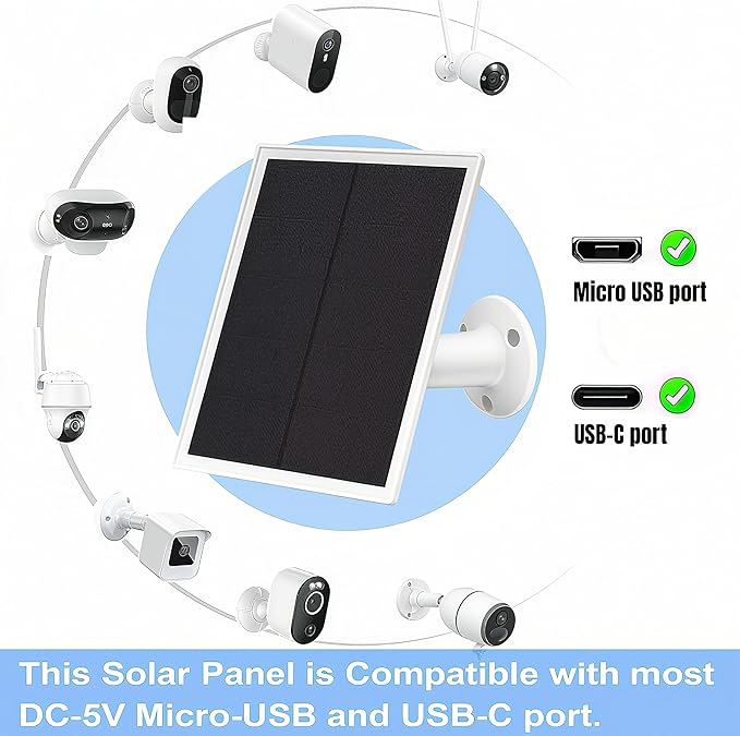 4 Pack Solar Panel for Ring Security Camera, Premium 5V USB Solar Panel Charger IP65 Waterproof, Compatible with Outdoor Rechargeable Battery Powered Cam, 9.8ft USB Cable, 360 Adjustable Bracket