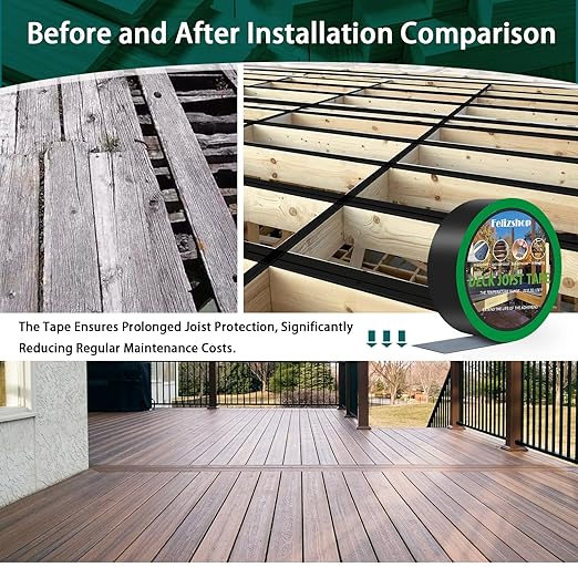 Joist Tape, 1-5/8" x 50' Deck Joist Tape, Waterproof Butyl Tape, Self-Adhesive Deck Butyl Tape, Butyl Flashing Tape,Joist Tape Decking for Protect Beams and Wood Decks (8 Rolls)
