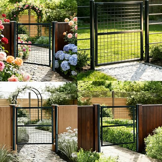Wire Mesh Fence Gate, 59.06in (W) x 42.13in (H), Heavy-Duty Rustproof Outdoor Gate with Stable Insertion Posts, Ideal for Garden, Yard, Patio, Pet Containment - Easy Installation（Green）