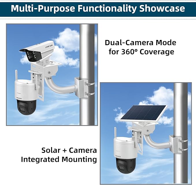 Security Camera Solar Panel Mount, 2-in-1 Aluminum Alloy Bracket for Corner & Pole, Heavy Duty Waterproof Rust-Proof Mount Kit for CCTV Dome/IP Cameras, Indoor/Outdoor Use