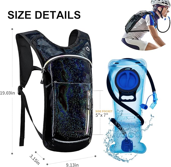 Hydration Backpack,Water Backpack with 2L Water Bladder,Festival Essential-Rave Hydration Pack,Lightweight Insulation Hydropack for Outdoor,Hiking,Running,Biking,Music Festival for Men Women