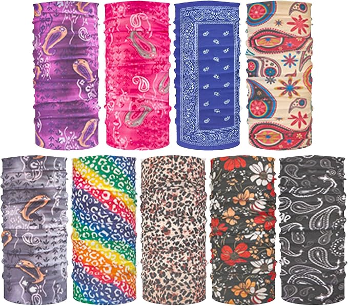 9Pcs Headwear Neck Gaiter for Women Balaclava Tube UV Face Mask Headband Men Ski Cooling Warm Bandanas Wrap Pack