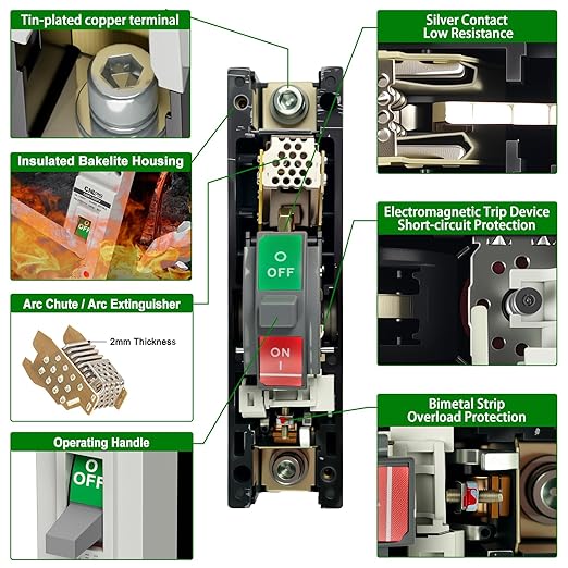 200Amp Molded Case Circuit Breaker MCCB 1 Pole DC250V Battery Disconnect Switch, PV Circuit Breaker Main Switch for Boat, Solar, UPS and Battery