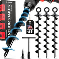 Happin® Trampoline Stakes, Trampoline Accessories, Ground Stakes Heavy Duty, Ground Anchors Screw in, Rebar Stakes, Tent Anchors, Yard Spikes, Galvanized Steel (4 Pack Spiral, Black)