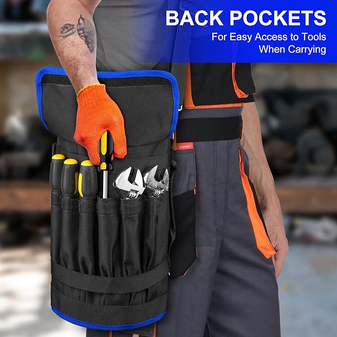 Tool Bag,Large Roll Up Tool Bag Organizer,13 Pockets Tool Roll Storage Pouch,Heavy Duty Portable Tool Storage Carrier Bag for Men,Mechanic,Electrician,Valentines Day Gifts for Men,Black/Blue