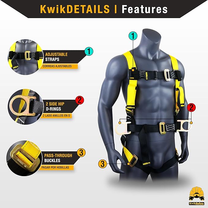 KwikSafety - Charlotte, NC - HURRICANE Safety Harness [3 D-RINGS, BACK SUPPORT] ANSI Tested OSHA Compliant