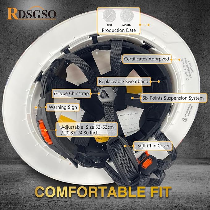 Full Brim Industrial Safety Helmet ANSI/ISEA Z89.1 Type I Class C Certified Hard Hats 6-Point Suspension Lightweight Vented for Construction, Logging, Outdoor Work RGS-B6