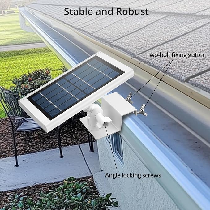 Anbte 1PCS Adjustable Gutter Mount for Ring Solar Panels & Security Cameras, Aluminum Solar Bracket with Standard 1/4 inch-20 Threaded Bracket, Weatherproof, Outdoor Wall Mounting Accessories, White