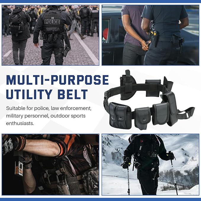DASBET 10 in 1 Police Tactical Belt Security Guard Belt Multifunctional Tactical Duty Belt Black Tactical Versatile Military Modular Equipment System Molded Duty Belt Set for Law Enforcement