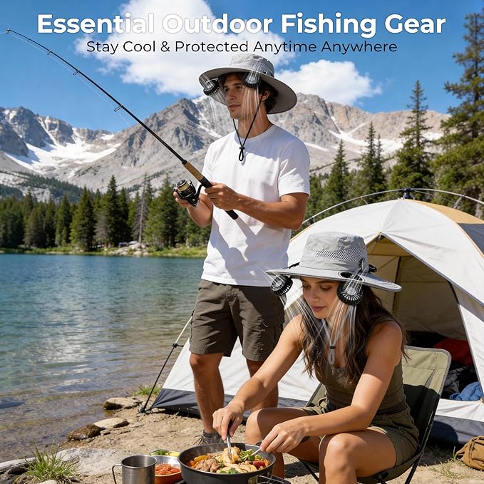 AMACOOL Bucket Hat Fan Pro, Gifts for Father Dad Husband, Fishing Essentials for Men Women, Camping Hiking Beach Gardening