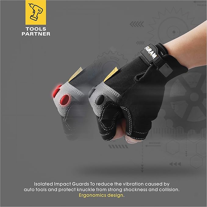 FOUR-AM Work gloves Men Fingerless Mechanic Gloves Shock-Grip, Anti-Collision For Men Women