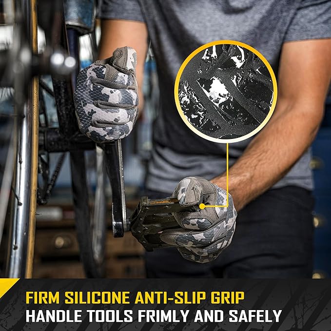 COOLJOB Mechanic Safety Work Gloves, Enhanced Anti-Slip Grip Tactical Gloves, Touchscreen, Breathable, Ultra-Soft, S-XL