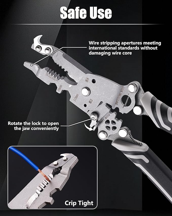 18 In 1 Foldable Ｗire Stripper Crimper, Multifunctional Folding Wire Stripping Tool, Wire Strippers Electrical，Electric Cable Stripper, Cable Cutters with Plier, Crimper, Twister, Splitting, 2pcs